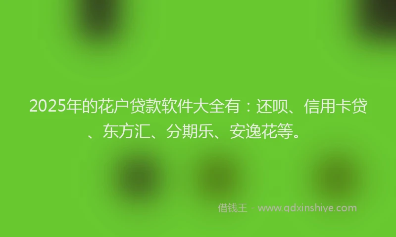 2025年的花户贷款软件大全有：还呗、信用卡贷、东方汇、分期乐、安逸花等。