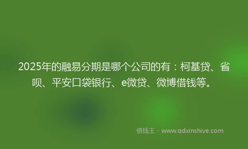 2025年的融易分期是哪个公司的有：柯基贷、省呗、平安口袋银行、e微贷、微博借钱等。