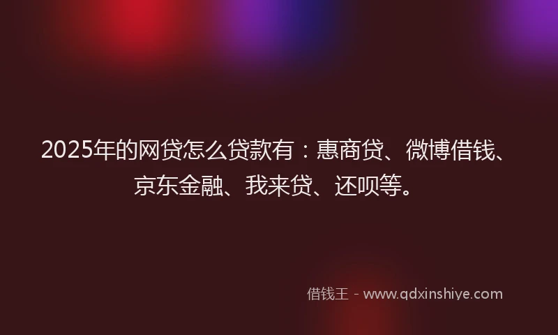 2025年的网贷怎么贷款有：惠商贷、微博借钱、京东金融、我来贷、还呗等。