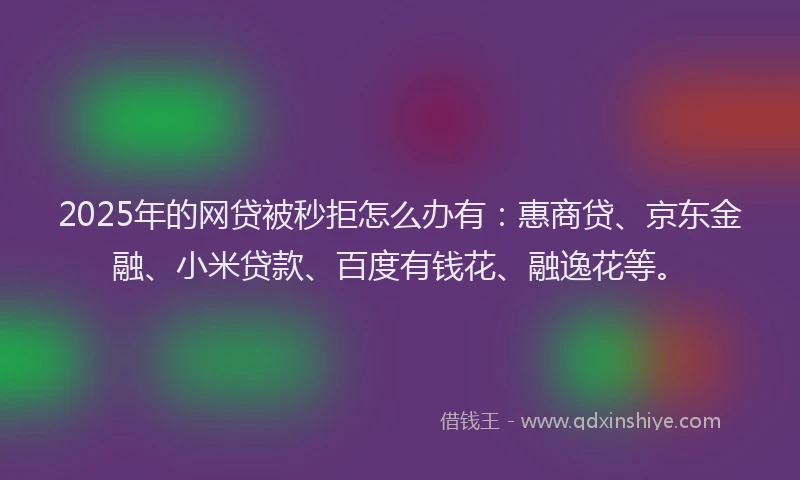 2025年的网贷被秒拒怎么办有：惠商贷、京东金融、小米贷款、百度有钱花、融逸花等。