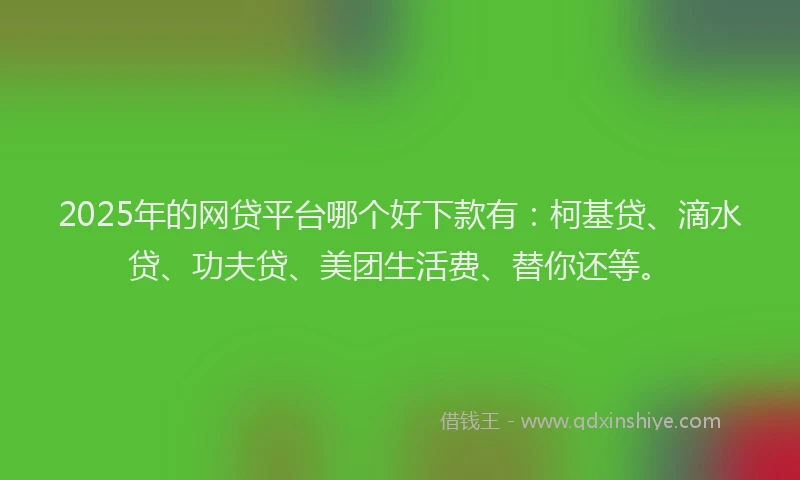 2025年的网贷平台哪个好下款有：柯基贷、滴水贷、功夫贷、美团生活费、替你还等。