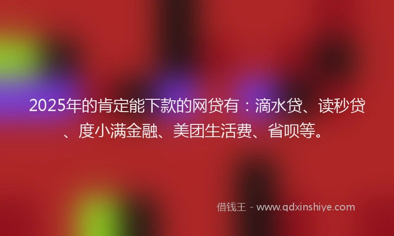 2025年的肯定能下款的网贷有：滴水贷、读秒贷、度小满金融、美团生活费、省呗等。