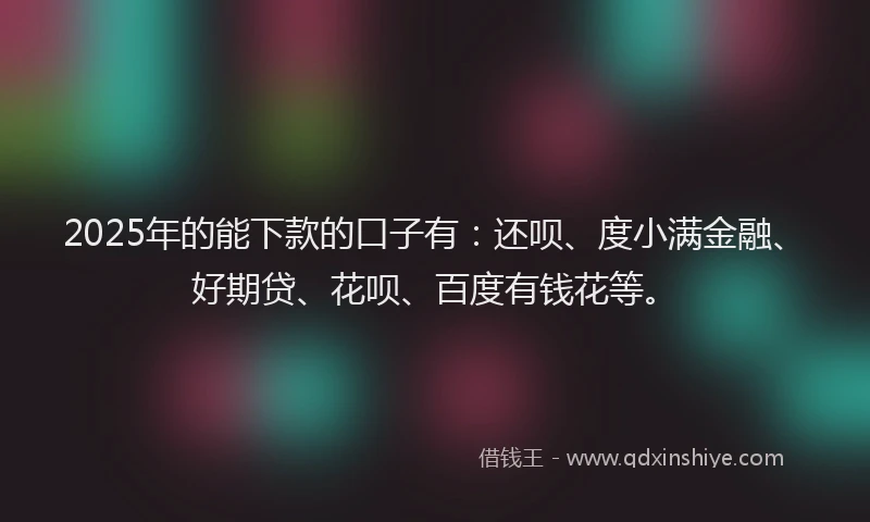2025年的能下款的口子有：还呗、度小满金融、好期贷、花呗、百度有钱花等。