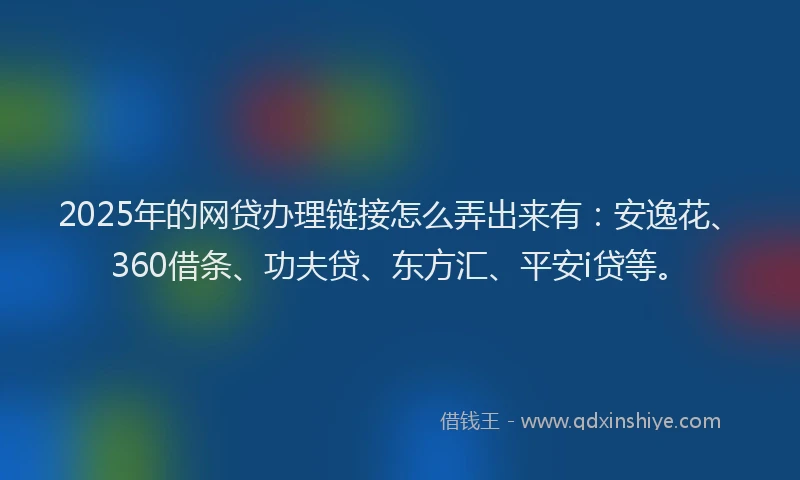 2025年的网贷办理链接怎么弄出来有：安逸花、360借条、功夫贷、东方汇、平安i贷等。