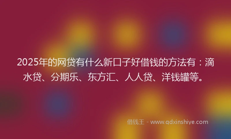 2025年的网贷有什么新口子好借钱的方法有：滴水贷、分期乐、东方汇、人人贷、洋钱罐等。