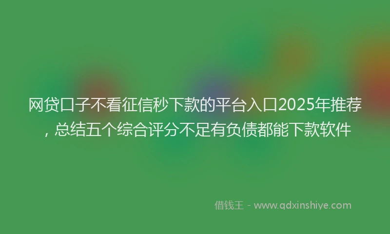 网贷口子不看征信秒下款的平台入口2025年推荐，总结五个综合评分不足有负债都能下款软件