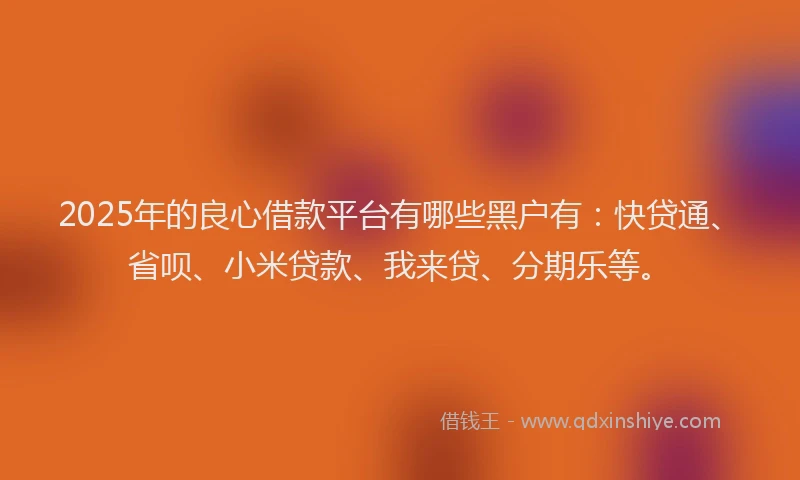 2025年的良心借款平台有哪些黑户有：快贷通、省呗、小米贷款、我来贷、分期乐等。