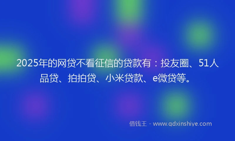 2025年的网贷不看征信的贷款有：投友圈、51人品贷、拍拍贷、小米贷款、e微贷等。