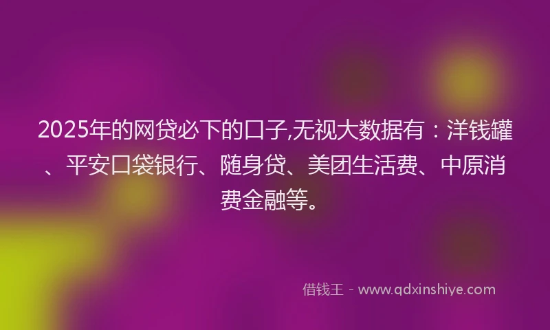 2025年的网贷必下的口子,无视大数据有：洋钱罐、平安口袋银行、随身贷、美团生活费、中原消费金融等。