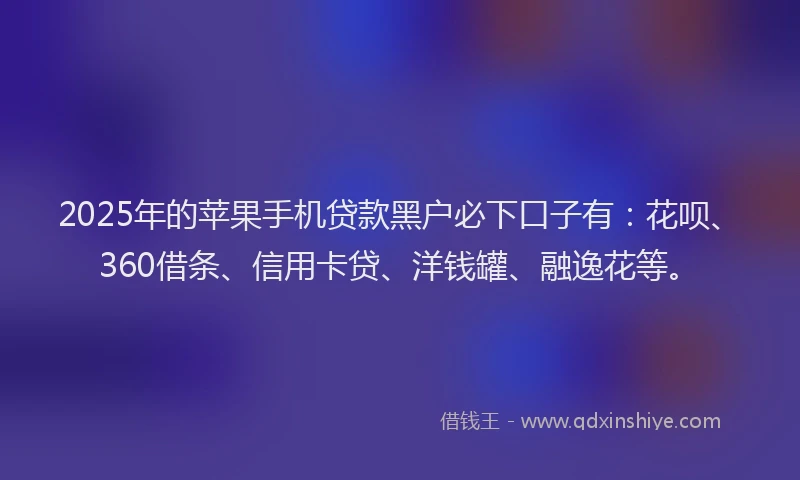 2025年的苹果手机贷款黑户必下口子有：花呗、360借条、信用卡贷、洋钱罐、融逸花等。