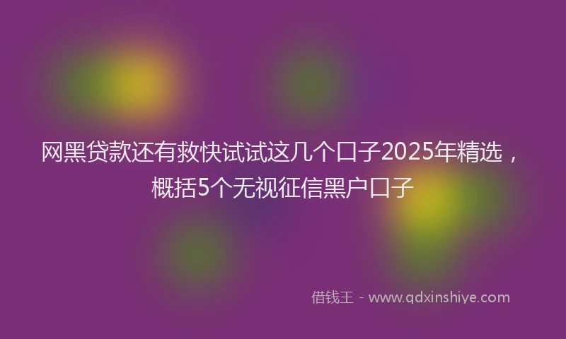 网黑贷款还有救快试试这几个口子2025年精选，概括5个无视征信黑户口子