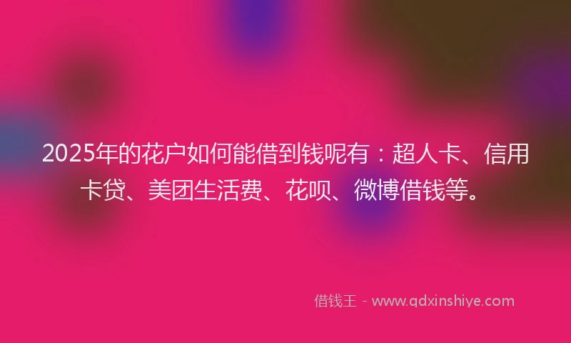 2025年的花户如何能借到钱呢有：超人卡、信用卡贷、美团生活费、花呗、微博借钱等。