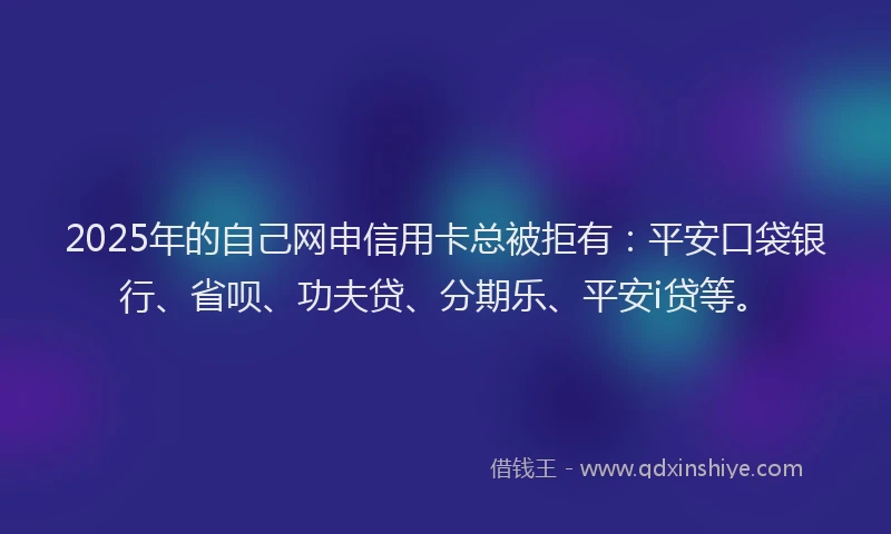 2025年的自己网申信用卡总被拒有：平安口袋银行、省呗、功夫贷、分期乐、平安i贷等。