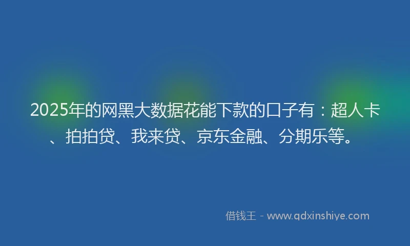 2025年的网黑大数据花能下款的口子有：超人卡、拍拍贷、我来贷、京东金融、分期乐等。