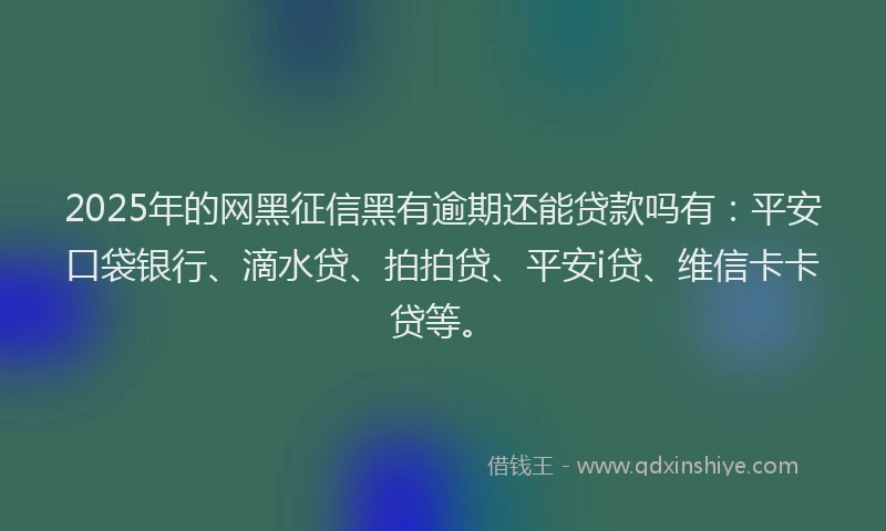 2025年的网黑征信黑有逾期还能贷款吗有：平安口袋银行、滴水贷、拍拍贷、平安i贷、维信卡卡贷等。