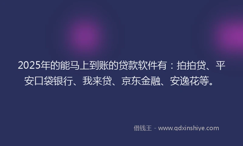 2025年的能马上到账的贷款软件有：拍拍贷、平安口袋银行、我来贷、京东金融、安逸花等。