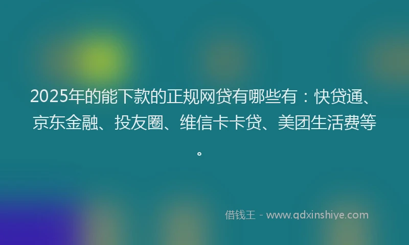 2025年的能下款的正规网贷有哪些有：快贷通、京东金融、投友圈、维信卡卡贷、美团生活费等。