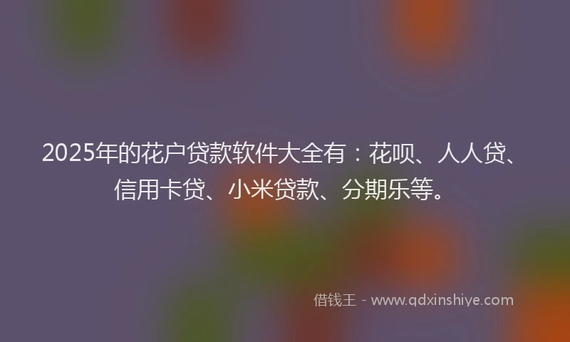 2025年的花户贷款软件大全有：花呗、人人贷、信用卡贷、小米贷款、分期乐等。