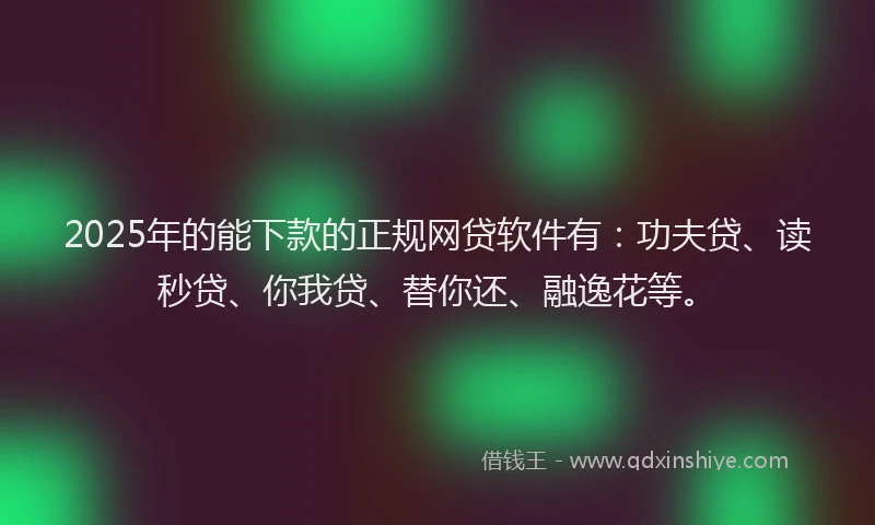 2025年的能下款的正规网贷软件有：功夫贷、读秒贷、你我贷、替你还、融逸花等。