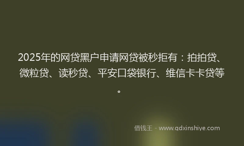 2025年的网贷黑户申请网贷被秒拒有：拍拍贷、微粒贷、读秒贷、平安口袋银行、维信卡卡贷等。