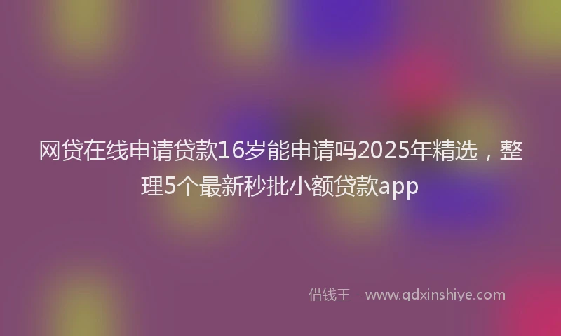 网贷在线申请贷款16岁能申请吗2025年精选，整理5个最新秒批小额贷款app