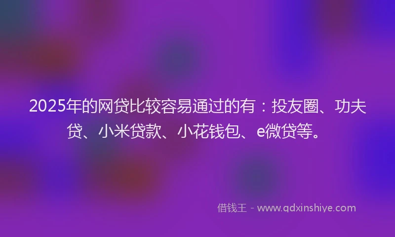 2025年的网贷比较容易通过的有：投友圈、功夫贷、小米贷款、小花钱包、e微贷等。