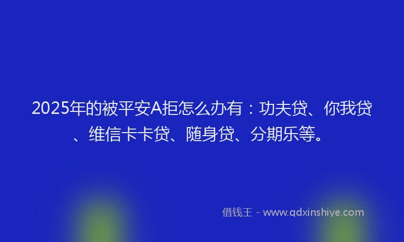 2025年的被平安A拒怎么办有：功夫贷、你我贷、维信卡卡贷、随身贷、分期乐等。