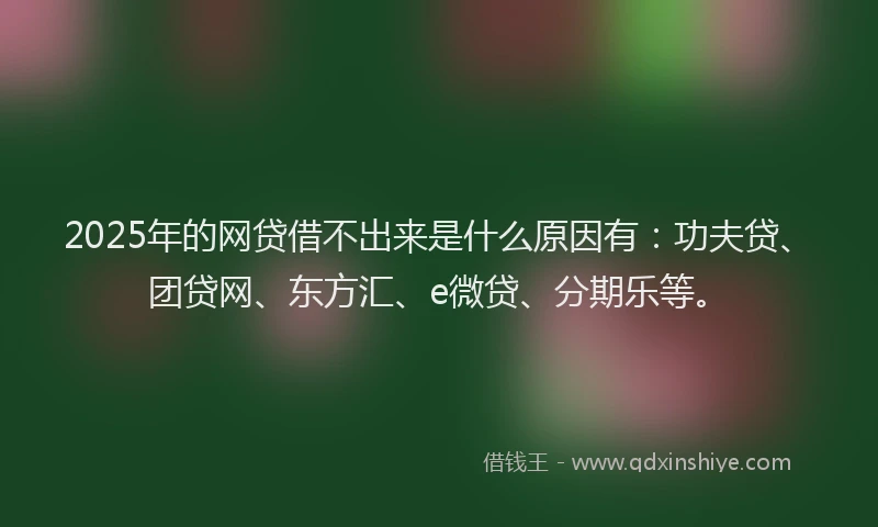 2025年的网贷借不出来是什么原因有：功夫贷、团贷网、东方汇、e微贷、分期乐等。