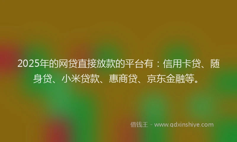 2025年的网贷直接放款的平台有：信用卡贷、随身贷、小米贷款、惠商贷、京东金融等。