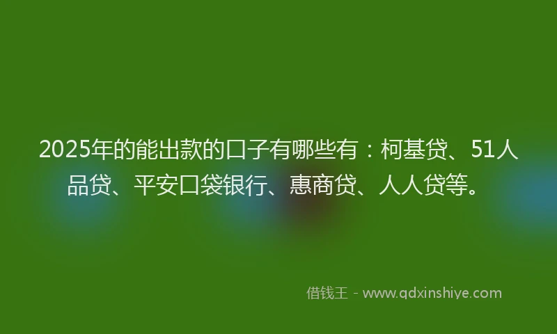 2025年的能出款的口子有哪些有：柯基贷、51人品贷、平安口袋银行、惠商贷、人人贷等。
