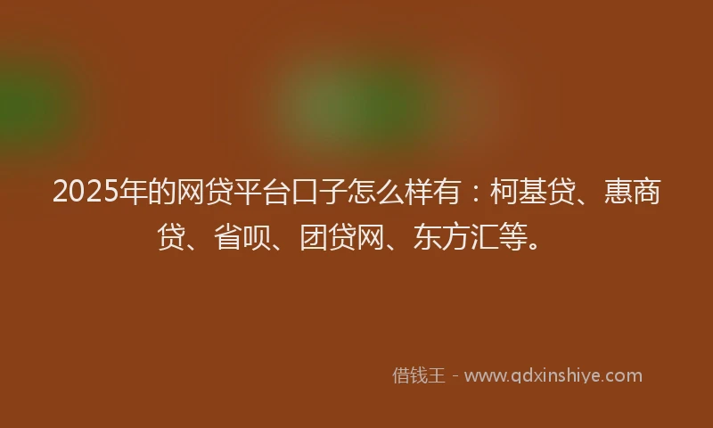 2025年的网贷平台口子怎么样有：柯基贷、惠商贷、省呗、团贷网、东方汇等。