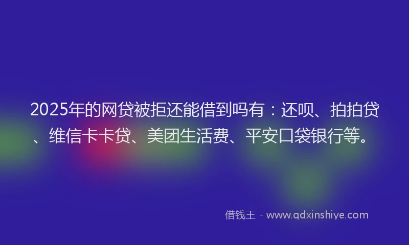 2025年的网贷被拒还能借到吗有：还呗、拍拍贷、维信卡卡贷、美团生活费、平安口袋银行等。
