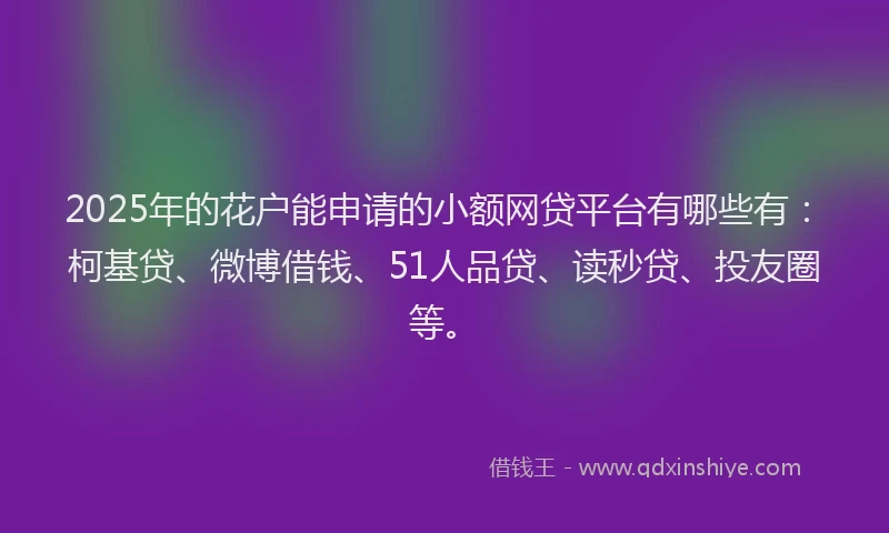 2025年的花户能申请的小额网贷平台有哪些有：柯基贷、微博借钱、51人品贷、读秒贷、投友圈等。