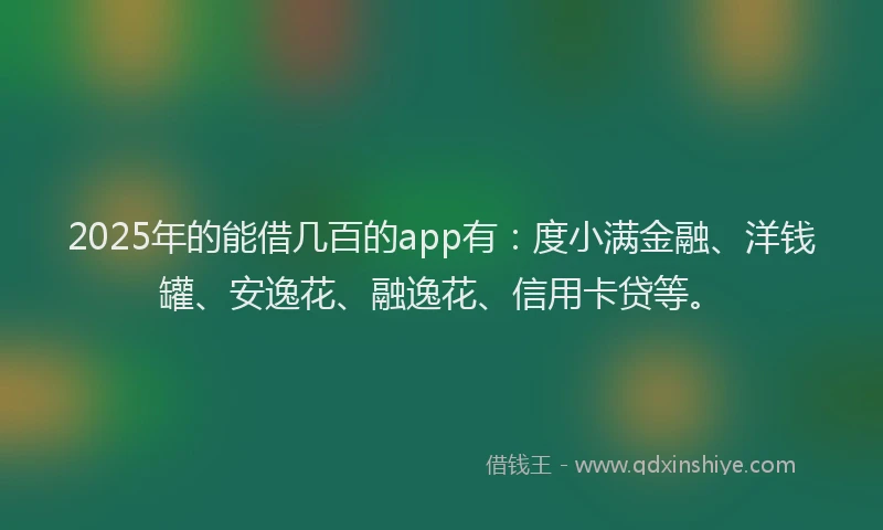 2025年的能借几百的app有：度小满金融、洋钱罐、安逸花、融逸花、信用卡贷等。