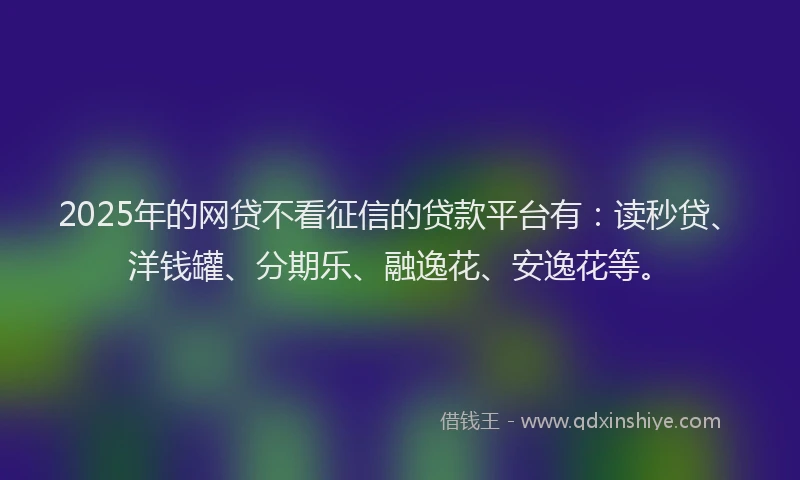 2025年的网贷不看征信的贷款平台有：读秒贷、洋钱罐、分期乐、融逸花、安逸花等。