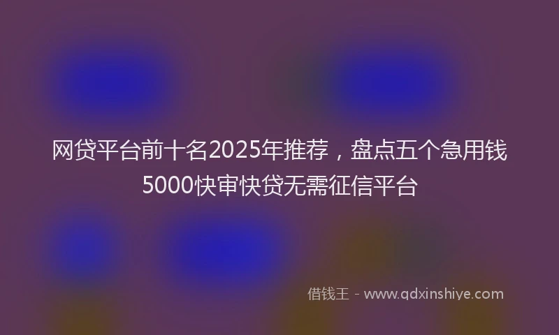 网贷平台前十名2025年推荐，盘点五个急用钱5000快审快贷无需征信平台