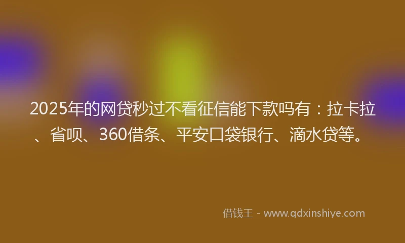 2025年的网贷秒过不看征信能下款吗有：拉卡拉、省呗、360借条、平安口袋银行、滴水贷等。
