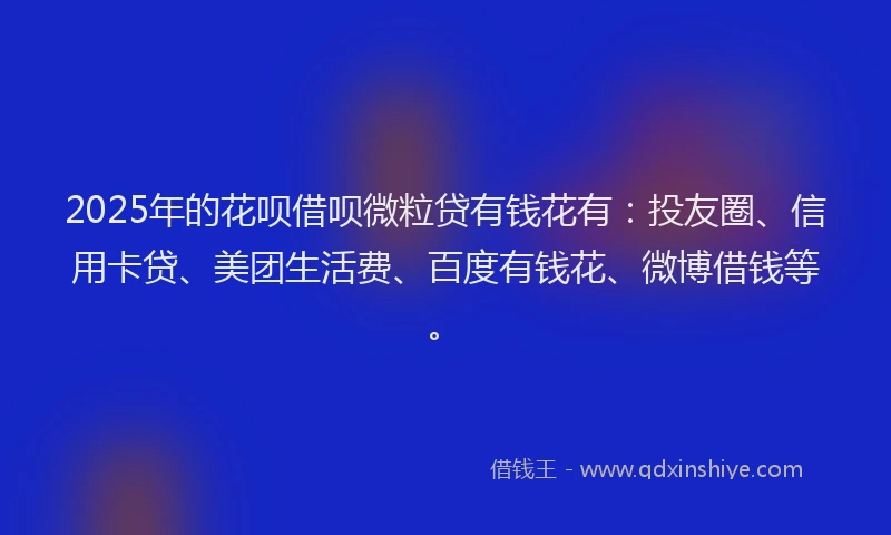 2025年的花呗借呗微粒贷有钱花有：投友圈、信用卡贷、美团生活费、百度有钱花、微博借钱等。