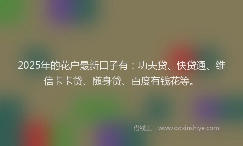 2025年的花户最新口子有：功夫贷、快贷通、维信卡卡贷、随身贷、百度有钱花等。