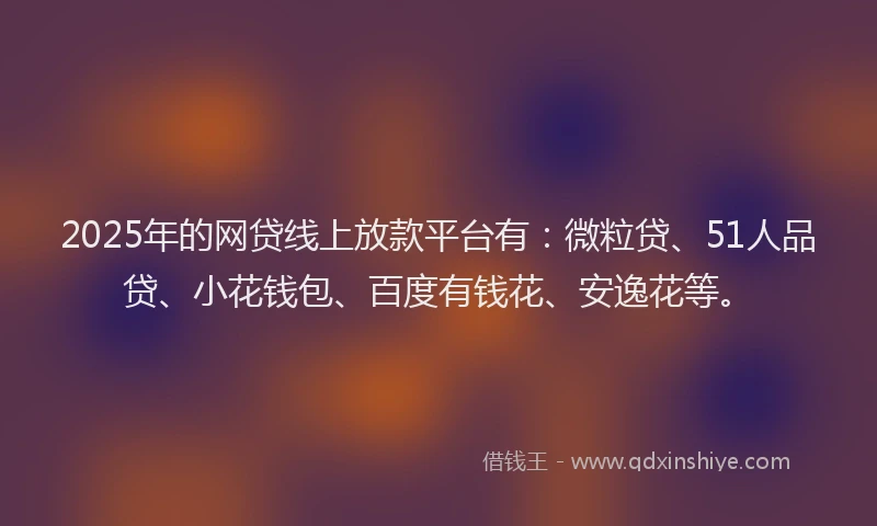 2025年的网贷线上放款平台有：微粒贷、51人品贷、小花钱包、百度有钱花、安逸花等。