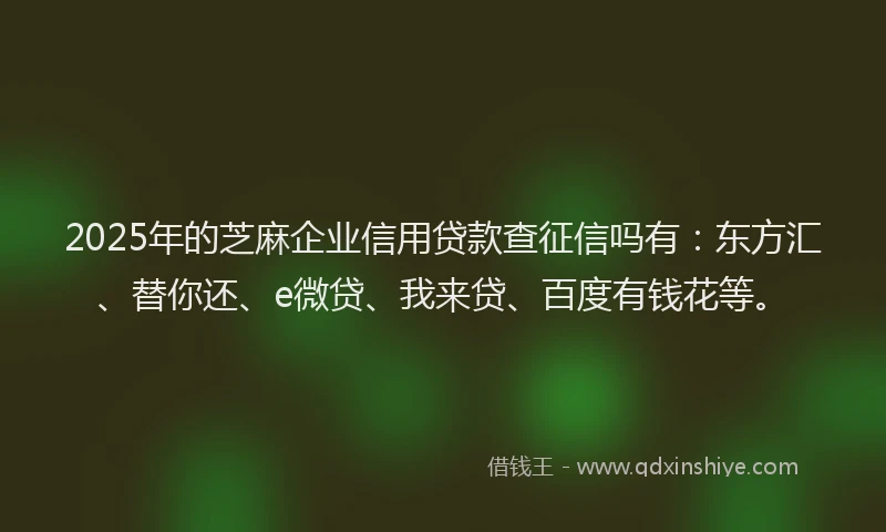 2025年的芝麻企业信用贷款查征信吗有：东方汇、替你还、e微贷、我来贷、百度有钱花等。