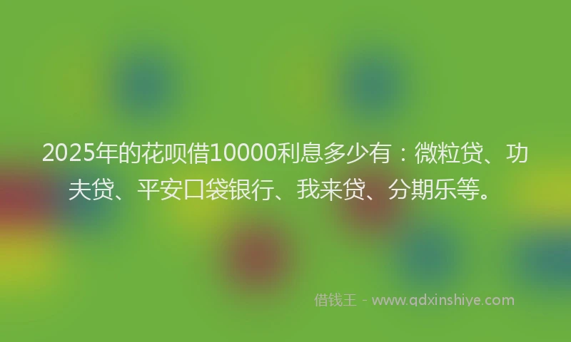 2025年的花呗借10000利息多少有：微粒贷、功夫贷、平安口袋银行、我来贷、分期乐等。