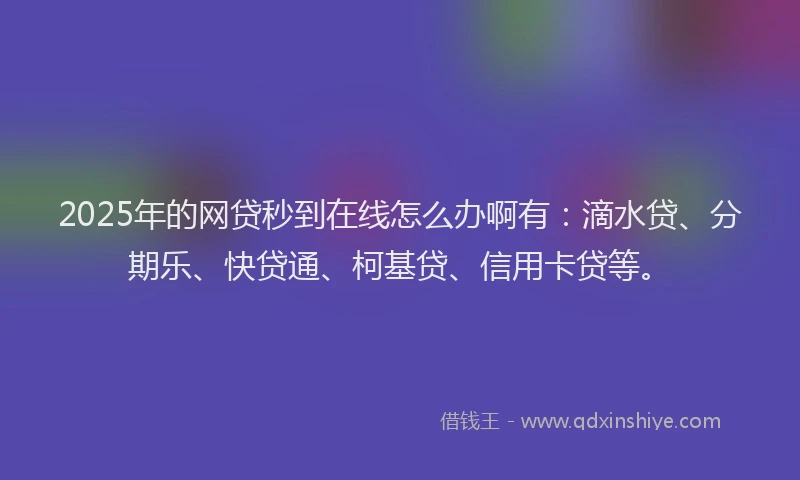 2025年的网贷秒到在线怎么办啊有：滴水贷、分期乐、快贷通、柯基贷、信用卡贷等。