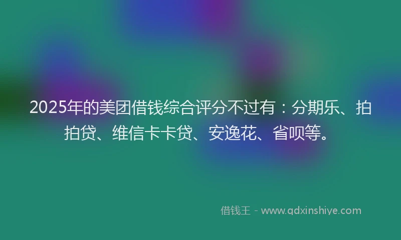 2025年的美团借钱综合评分不过有：分期乐、拍拍贷、维信卡卡贷、安逸花、省呗等。