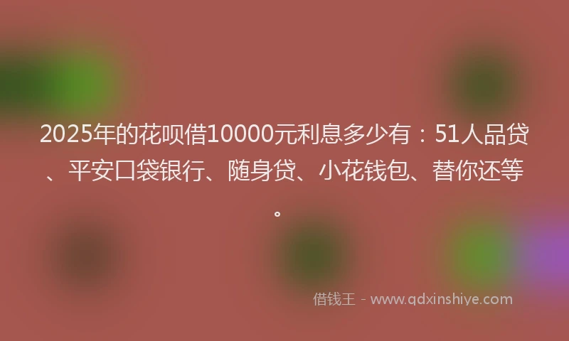 2025年的花呗借10000元利息多少有：51人品贷、平安口袋银行、随身贷、小花钱包、替你还等。