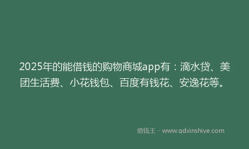 2025年的能借钱的购物商城app有：滴水贷、美团生活费、小花钱包、百度有钱花、安逸花等。