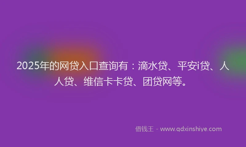 2025年的网贷入口查询有：滴水贷、平安i贷、人人贷、维信卡卡贷、团贷网等。