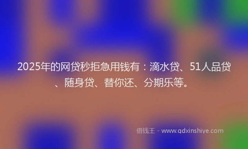 2025年的网贷秒拒急用钱有：滴水贷、51人品贷、随身贷、替你还、分期乐等。