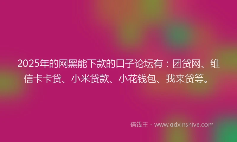 2025年的网黑能下款的口子论坛有：团贷网、维信卡卡贷、小米贷款、小花钱包、我来贷等。