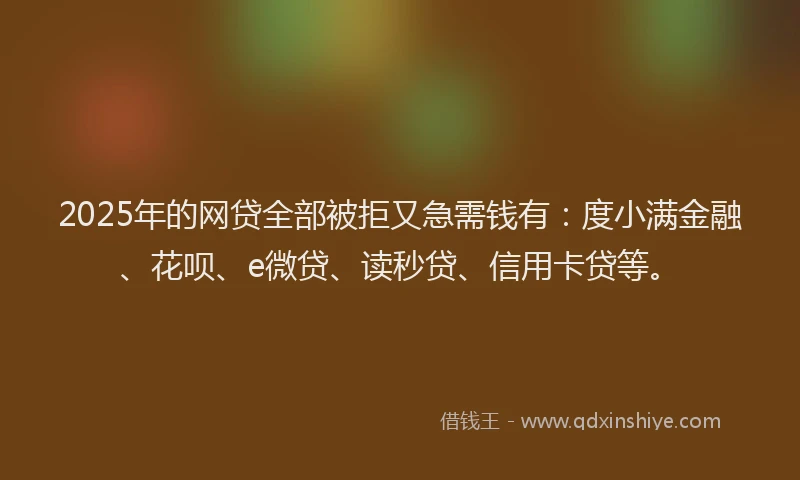 2025年的网贷全部被拒又急需钱有：度小满金融、花呗、e微贷、读秒贷、信用卡贷等。